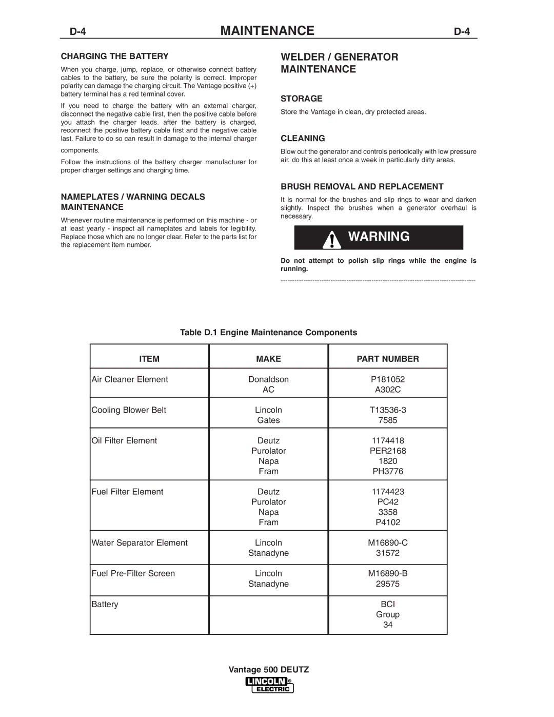 Lincoln Electric IM805 manual Welder / Generator Maintenance 