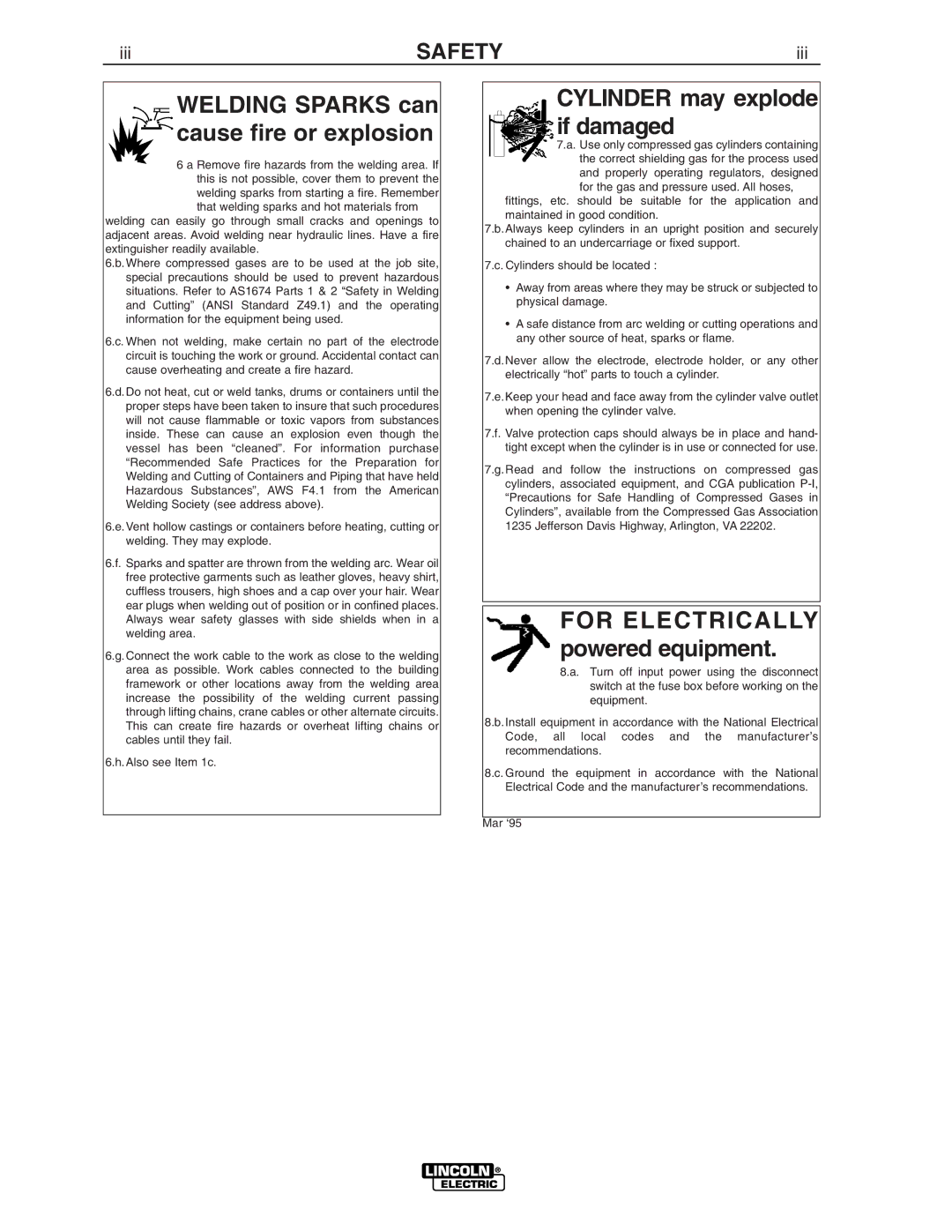 Lincoln Electric IM805 manual Welding Sparks can cause fire or explosion 