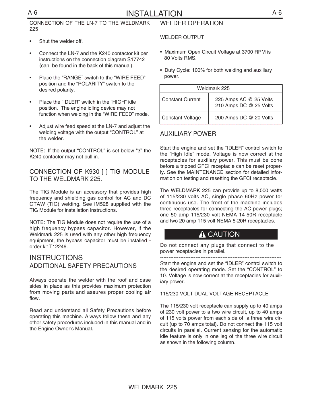 Lincoln Electric IM806 manual Instructions, Connection of K930- TIG Module to the Weldmark, Additional Safety Precautions 