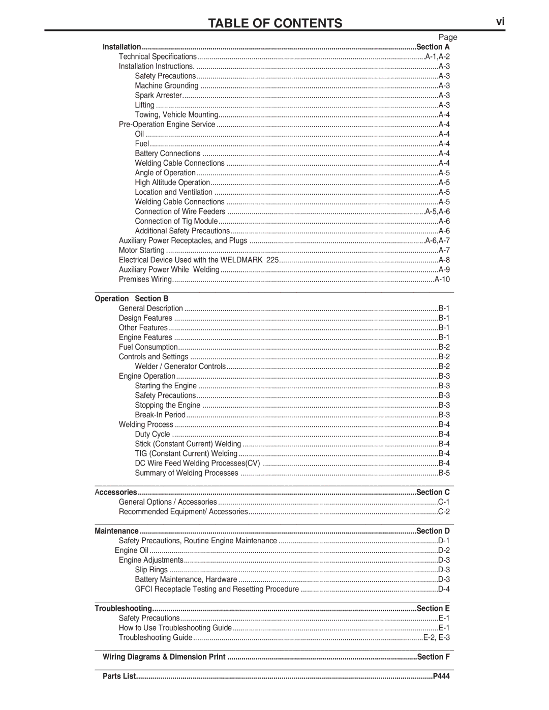 Lincoln Electric IM806 manual Table of Contents 