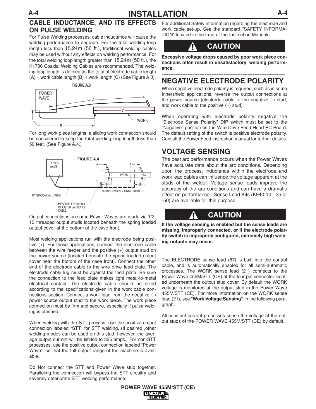 Lincoln Electric IM808-A Negative Electrode Polarity, Voltage Sensing, Cable INDUCTANCE, and ITS Effects on Pulse Welding 