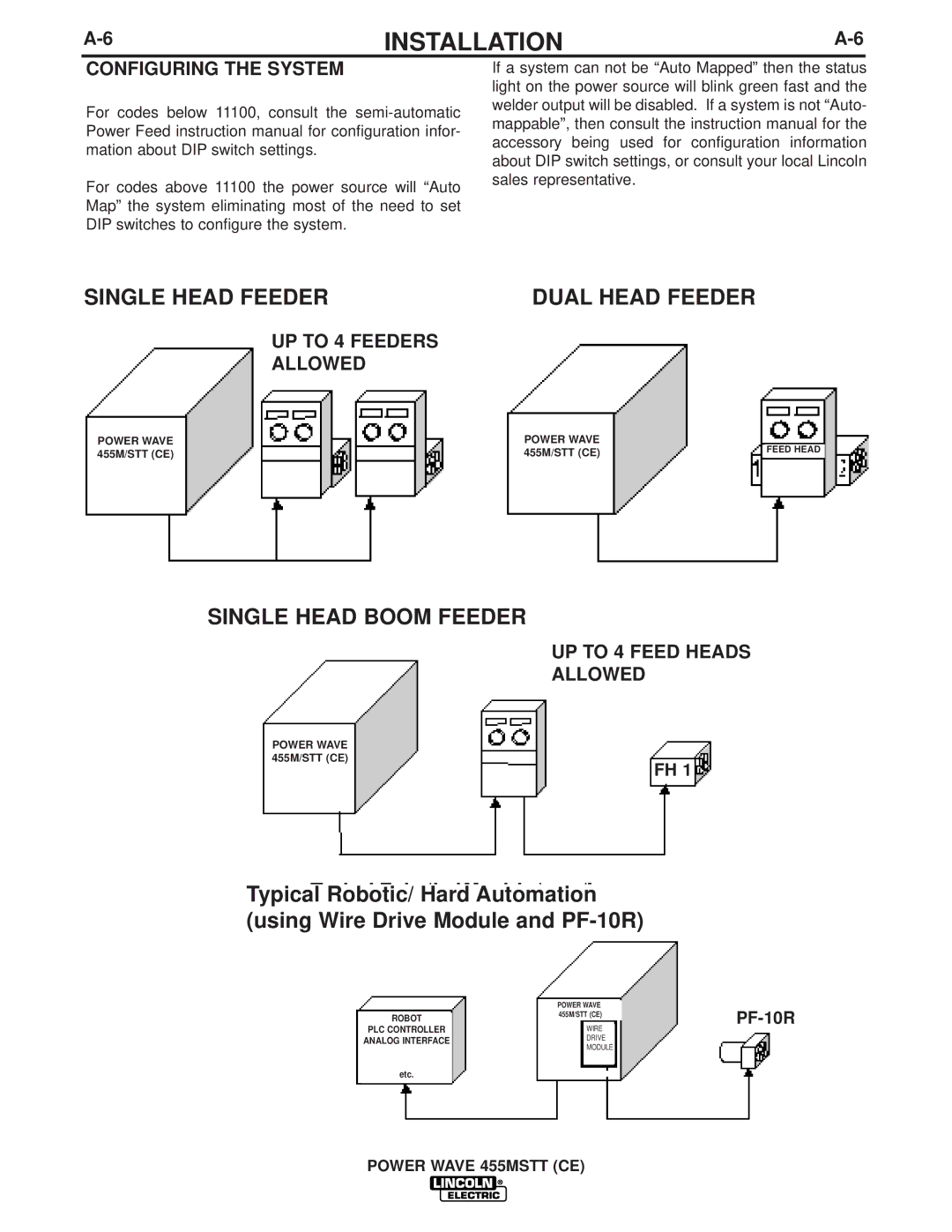 Lincoln Electric IM808-A Single Head Feeder, Single Head Boom Feeder, Configuring the System, UP to 4 Feeders Allowed 