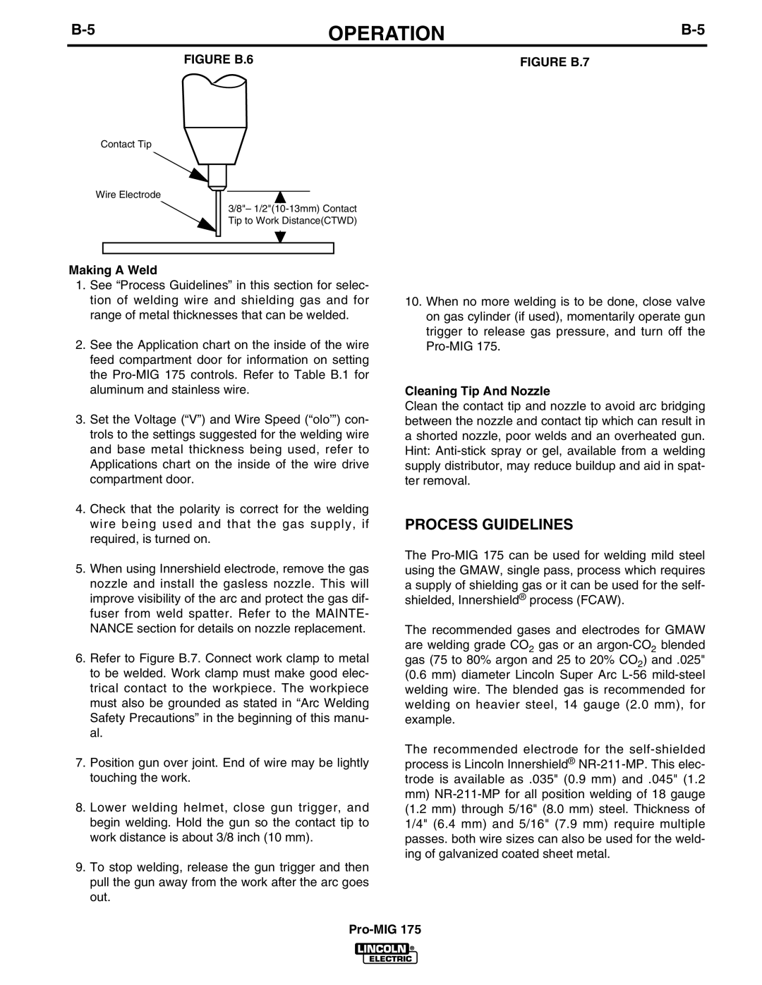 Lincoln Electric IM810 manual Process Guidelines, Making a Weld, Cleaning Tip And Nozzle 