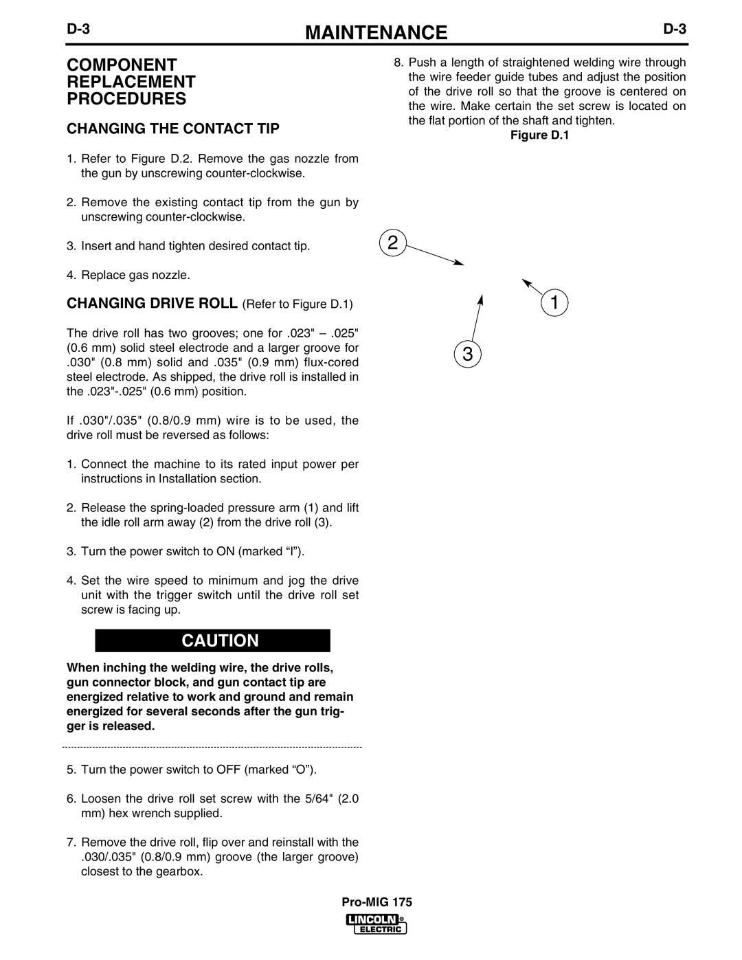 Lincoln Electric IM810 manual Component Replacement Procedures, Changing the Contact TIP 