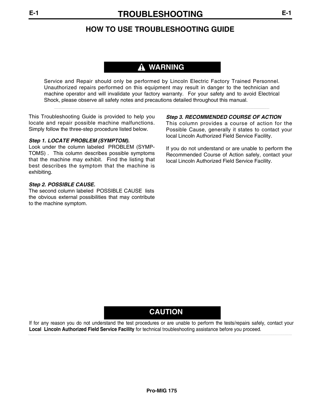 Lincoln Electric IM810 manual HOW to USE Troubleshooting Guide 