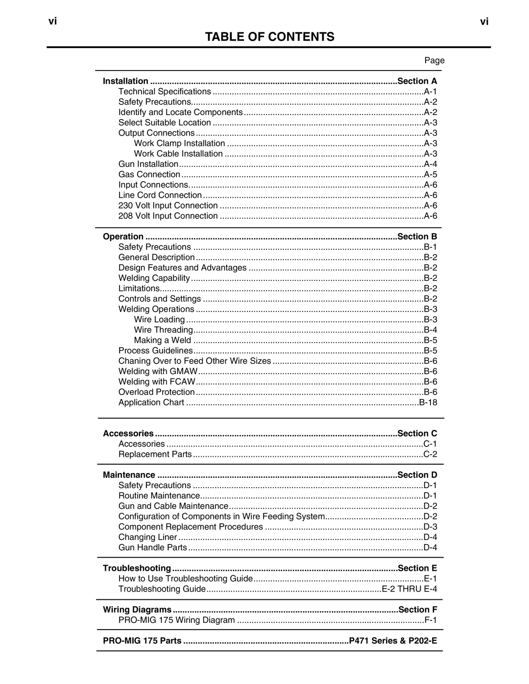 Lincoln Electric IM810 manual Table of Contents 