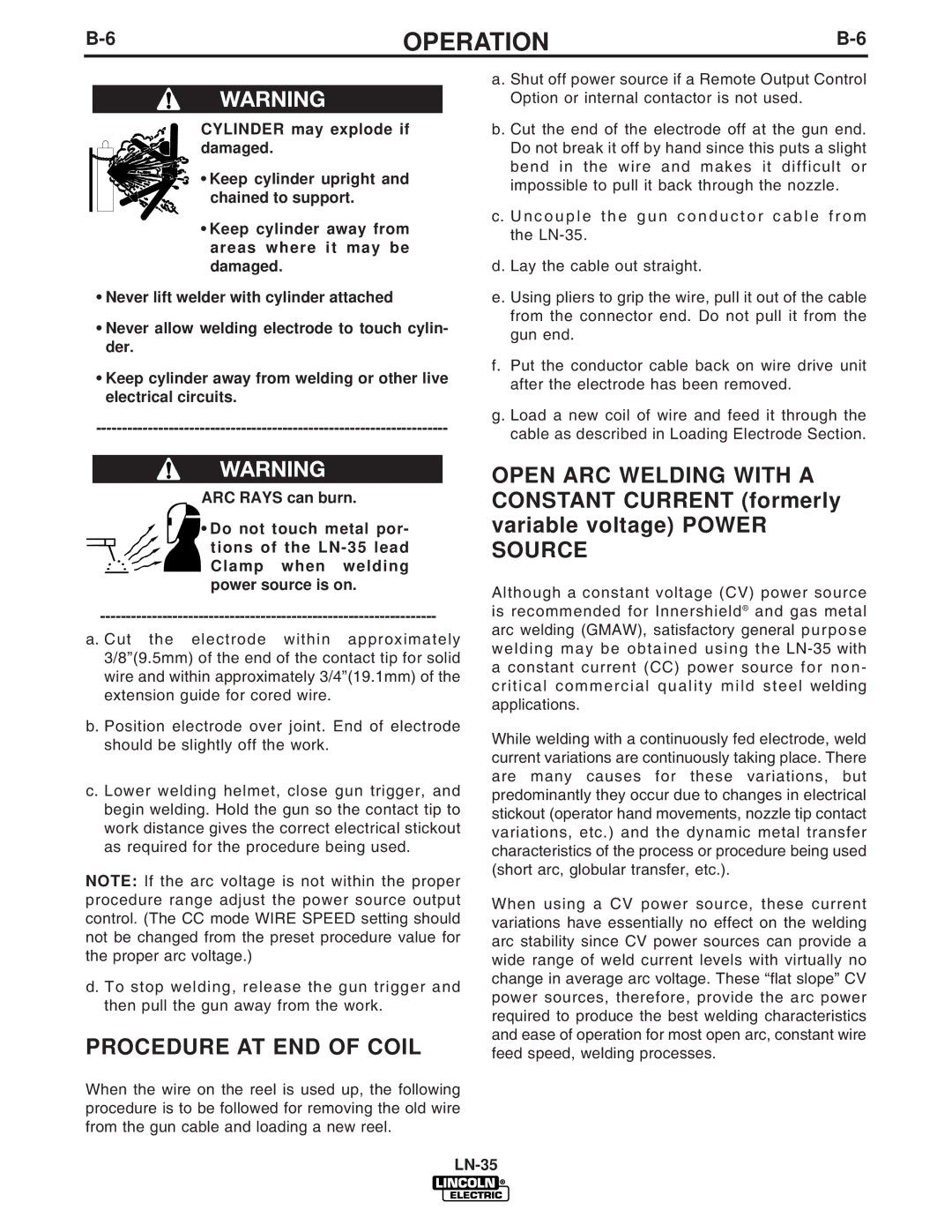 Lincoln Electric IM812-A manual Procedure AT END of Coil 