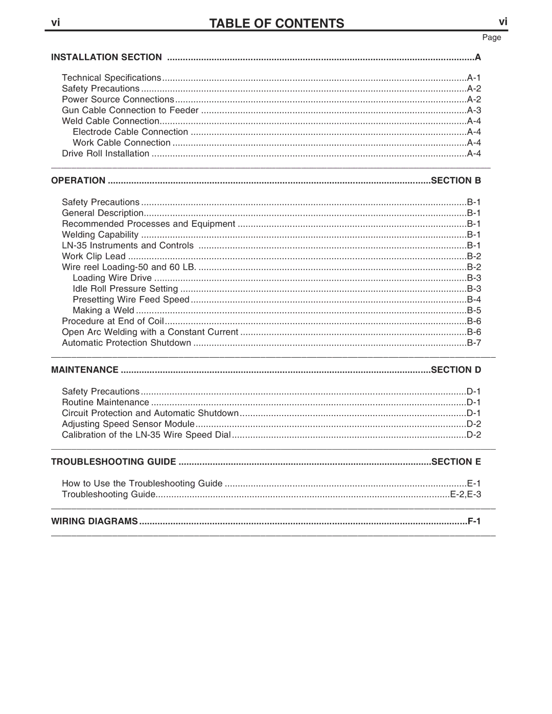 Lincoln Electric IM812-A manual Table of Contents 