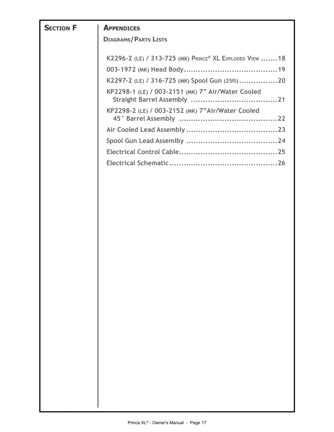 Lincoln Electric IM818 manual K2296-2 LE / 313-725 MK Prince XL Exploded View 