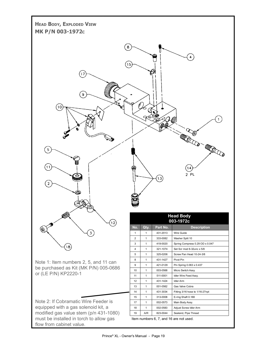 Lincoln Electric IM818 manual MK P/N 003-1972C, Head Body 003-1972c 