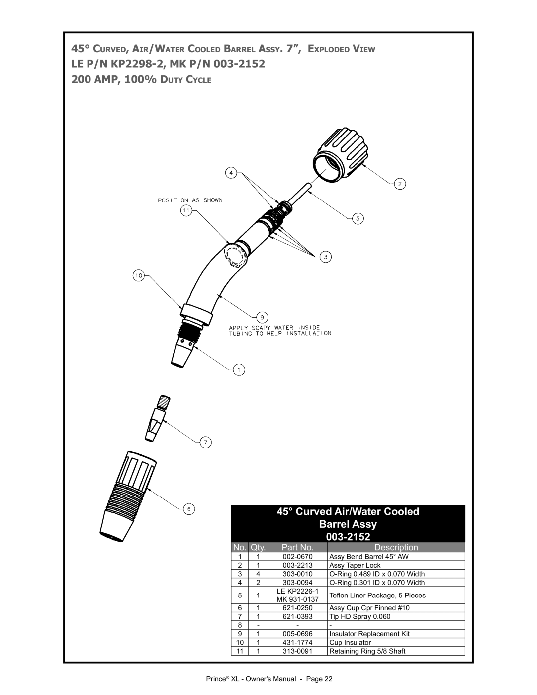 Lincoln Electric IM818 manual LE P/N KP2298-2, MK P/N 003-2152 200 AMP, 100% Duty Cycle 