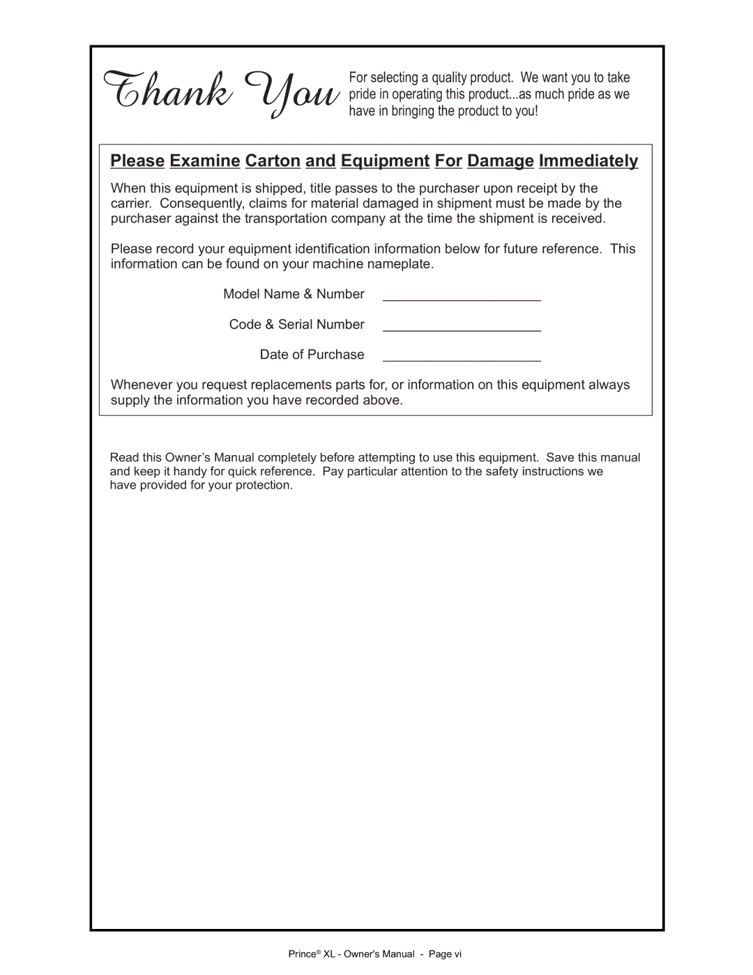 Lincoln Electric IM818 manual Please Examine Carton and Equipment For Damage Immediately 