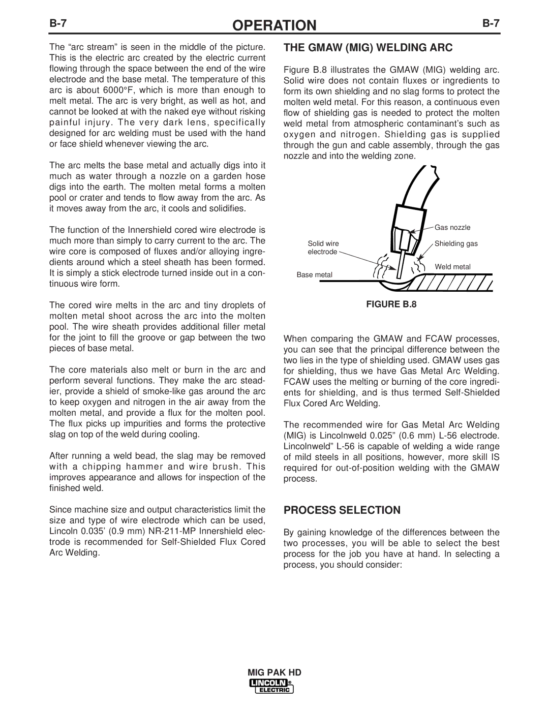 Lincoln Electric IM822 manual Gmaw MIG Welding ARC, Process Selection 