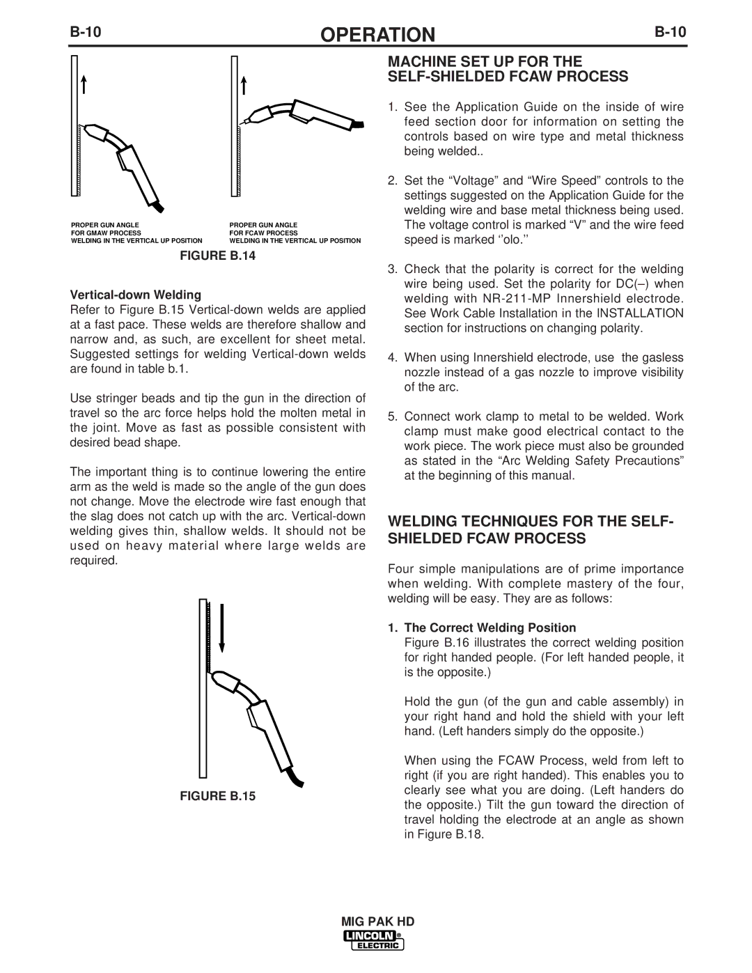 Lincoln Electric IM822 Machine SET UP for the SELF-SHIELDED Fcaw Process, Vertical-down Welding, Correct Welding Position 