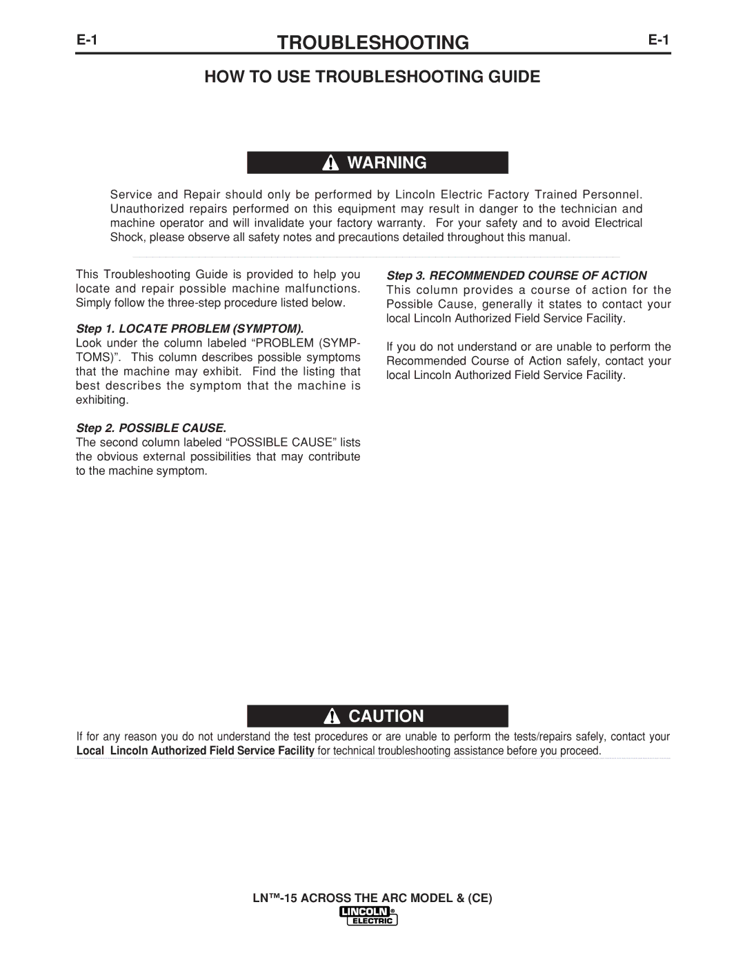 Lincoln Electric IM823-A manual HOW to USE Troubleshooting Guide 