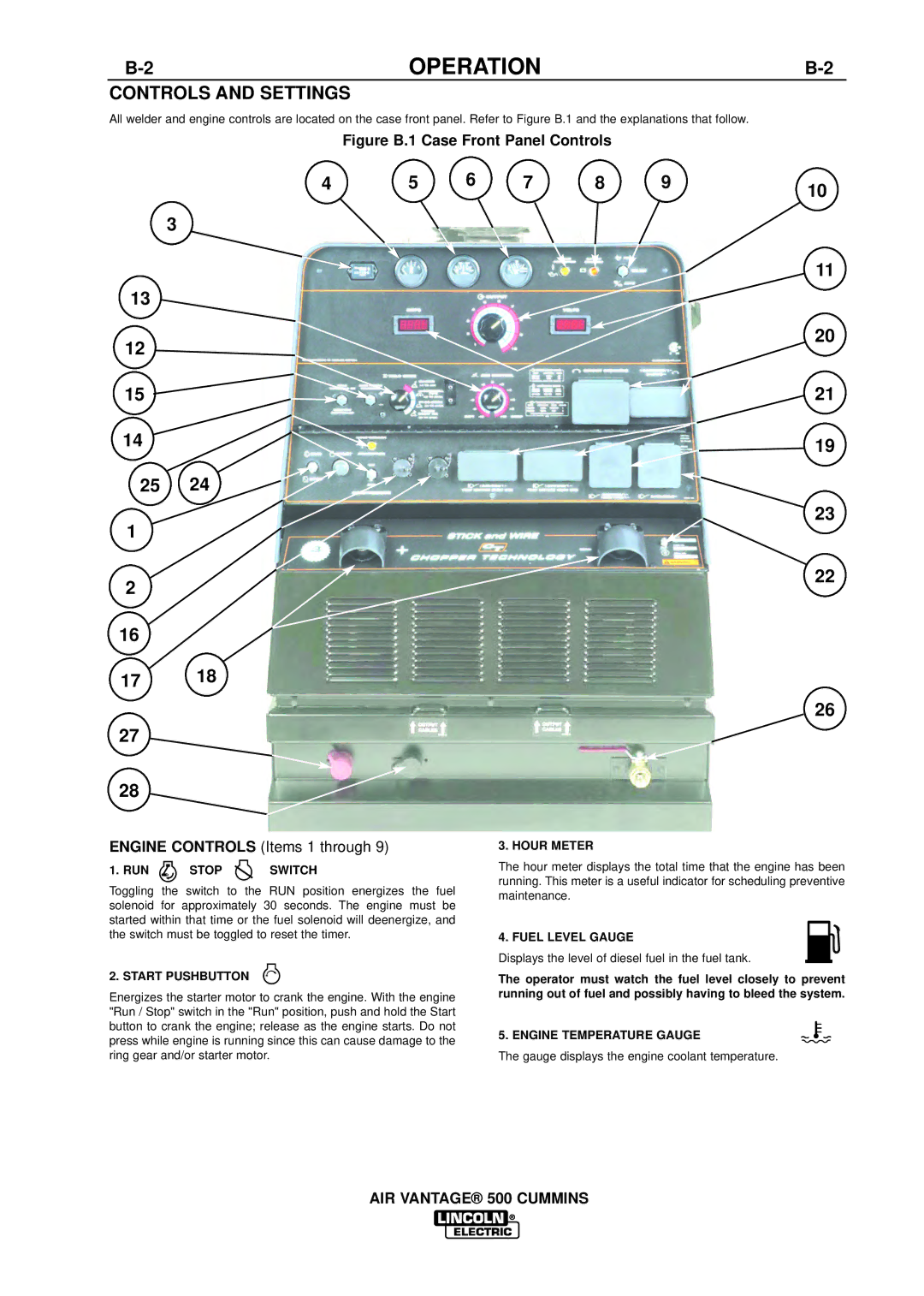 Lincoln Electric IM826-A manual 2OPERATIONB-2, Controls and Settings 