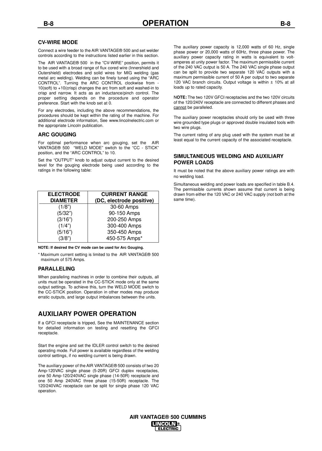 Lincoln Electric IM826-A manual Auxiliary Power Operation 