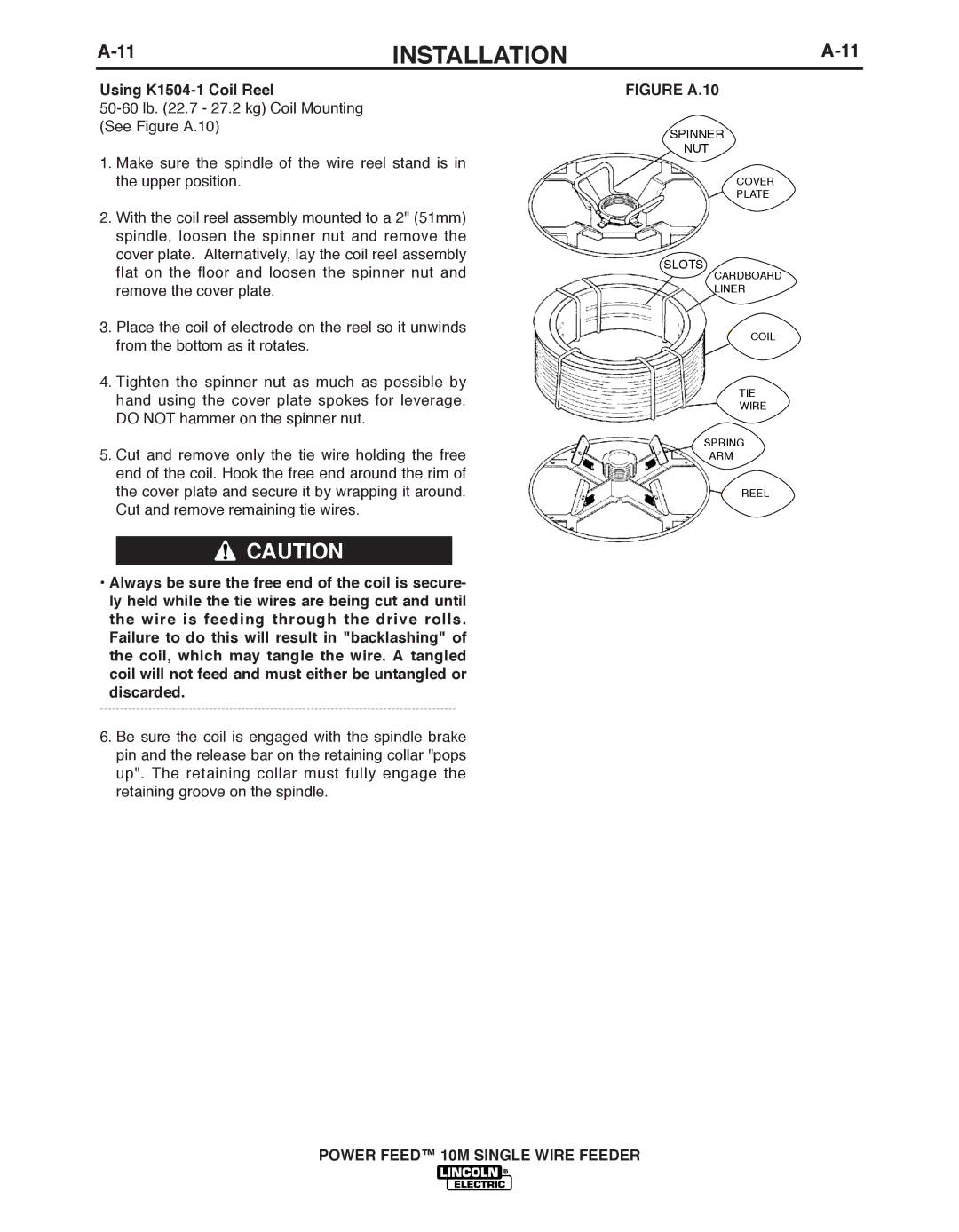 Lincoln Electric IM827-D manual Using K1504-1 Coil Reel, Figure A.10 