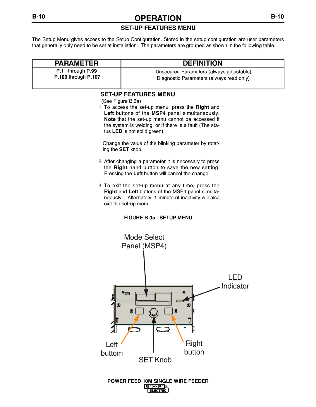 Lincoln Electric IM827-D manual SET-UP Features Menu, Figure b.3a Setup Menu 