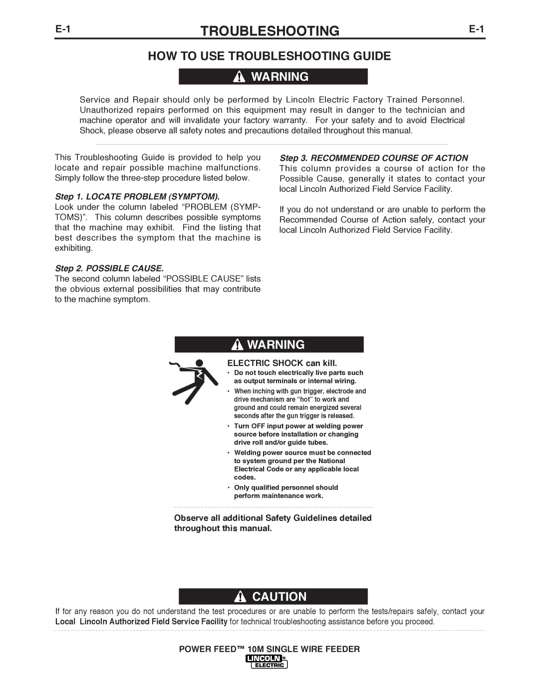 Lincoln Electric IM827-D manual 1TROUbLESHOOTINGE-1 