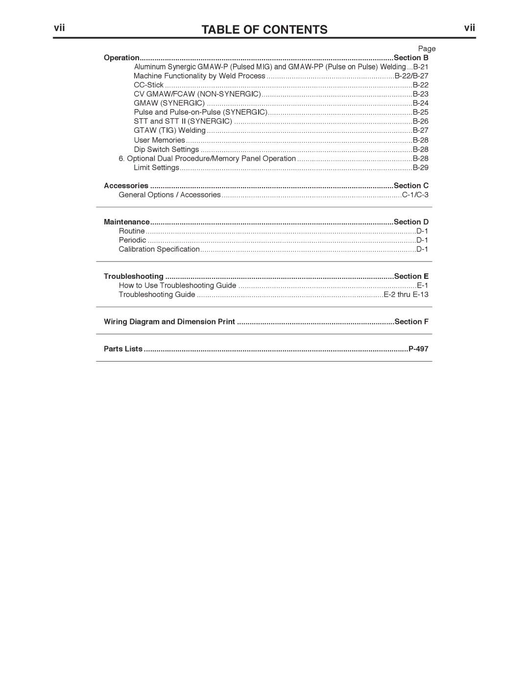 Lincoln Electric IM827-D manual TAbLE of Contents 