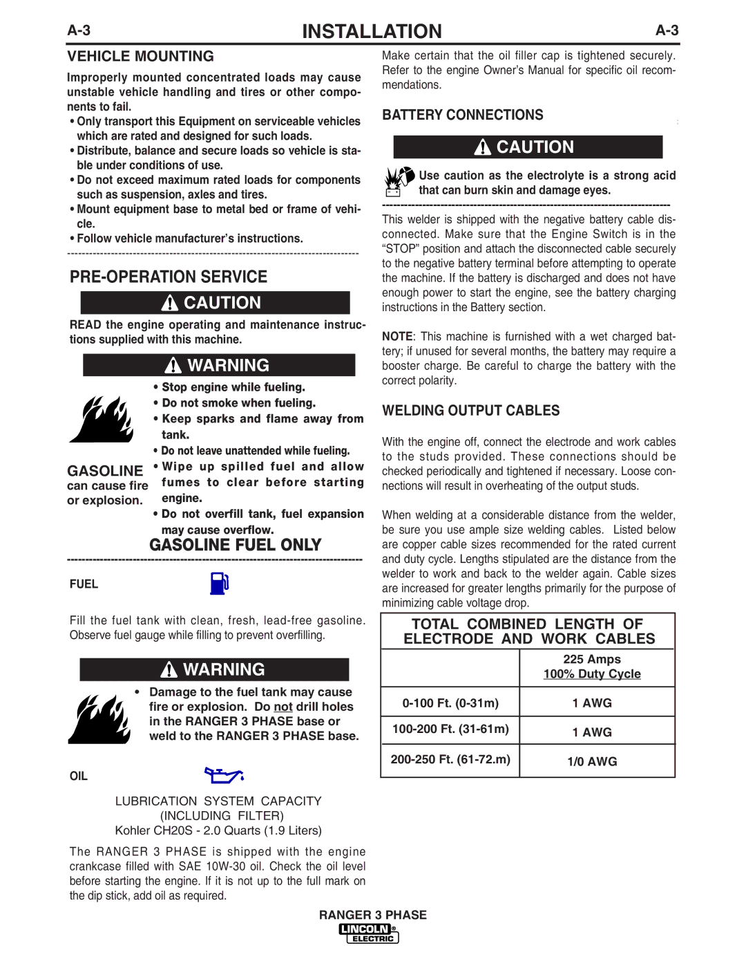 Lincoln Electric IM831, 11079 manual PRE-OPERATION Service 