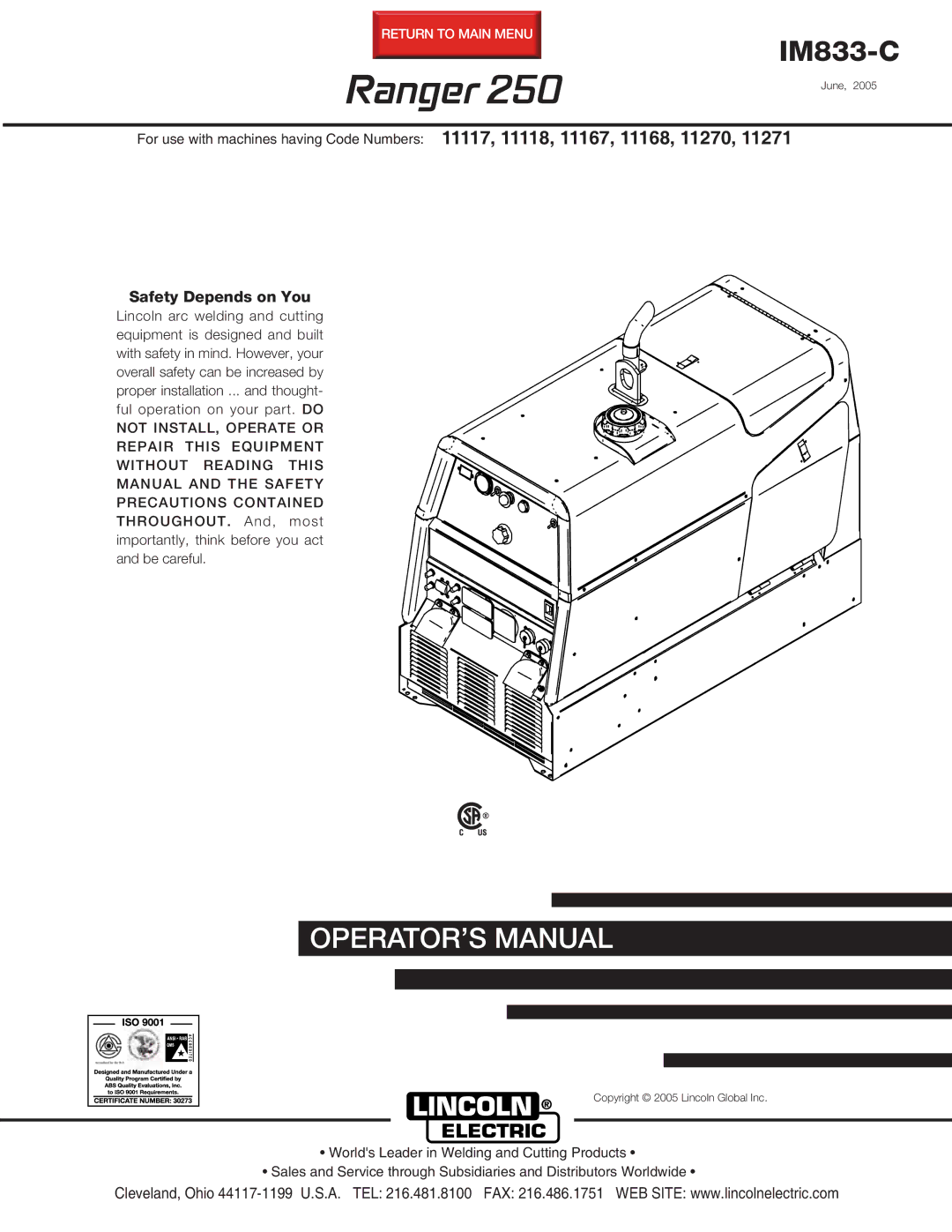 Lincoln Electric IM833-C manual Ranger 