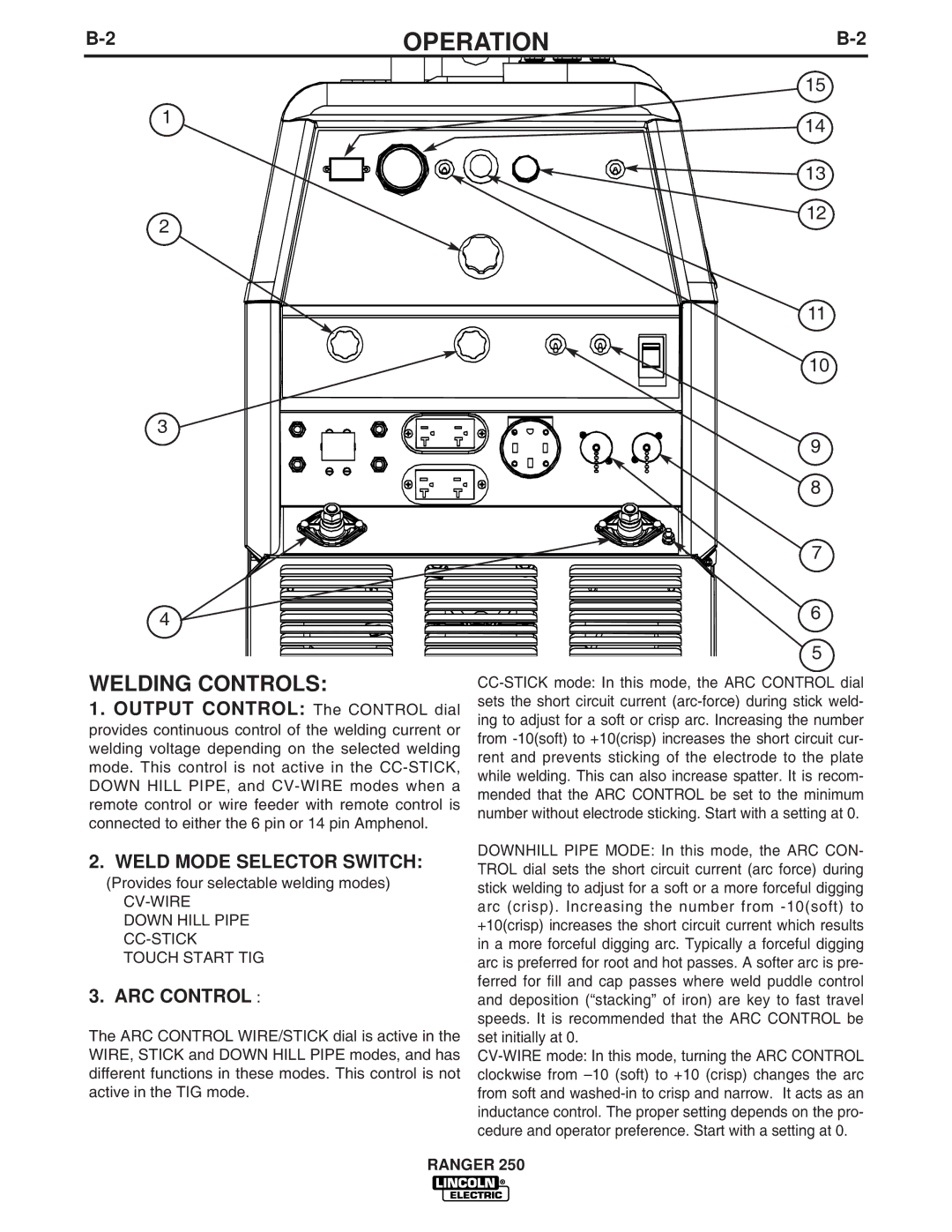 Lincoln Electric IM833-C manual Welding Controls, Weld Mode Selector Switch, ARC Control 