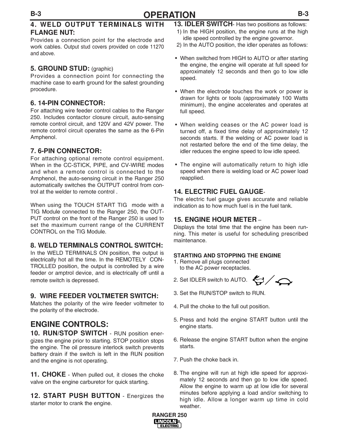 Lincoln Electric IM833-C manual Engine Controls 