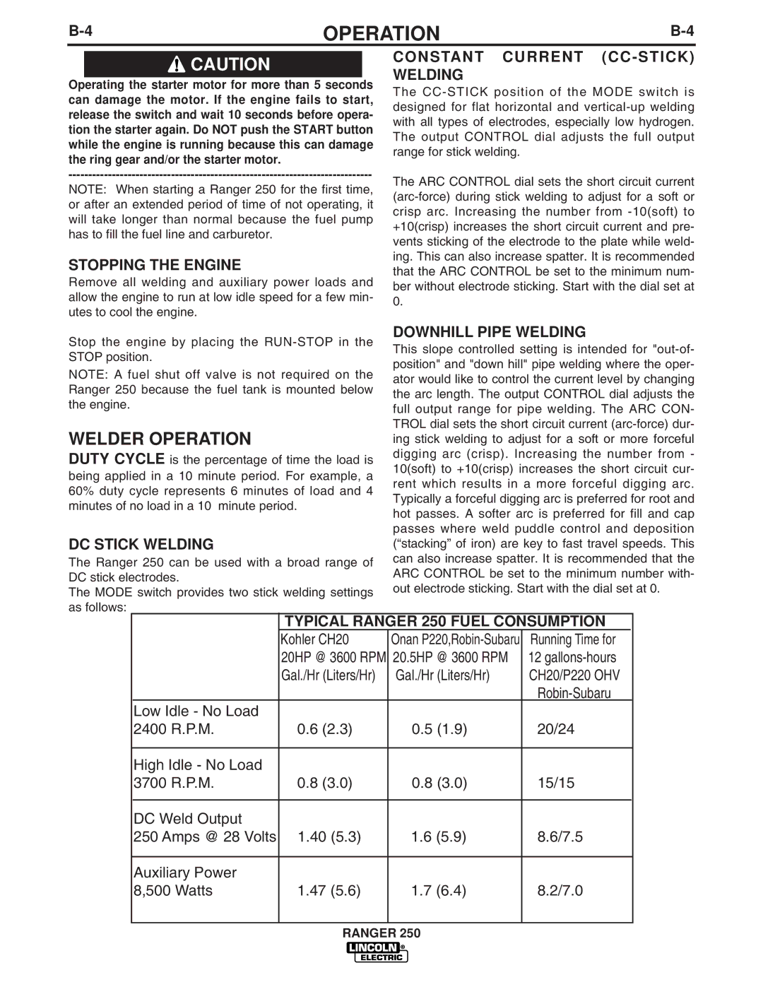 Lincoln Electric IM833-C manual Welder Operation 