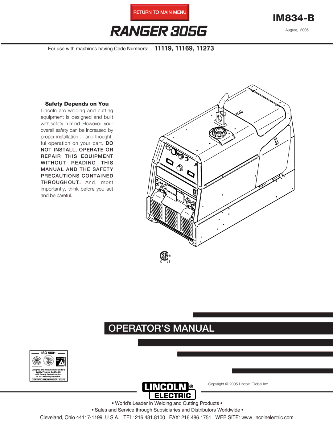 Lincoln Electric IM834-B manual Ranger 305G 