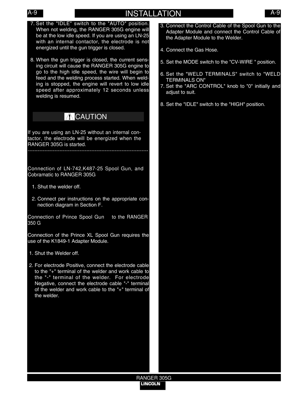 Lincoln Electric IM834-B manual Connection of Prince Spool Gun to the Ranger 350 G 