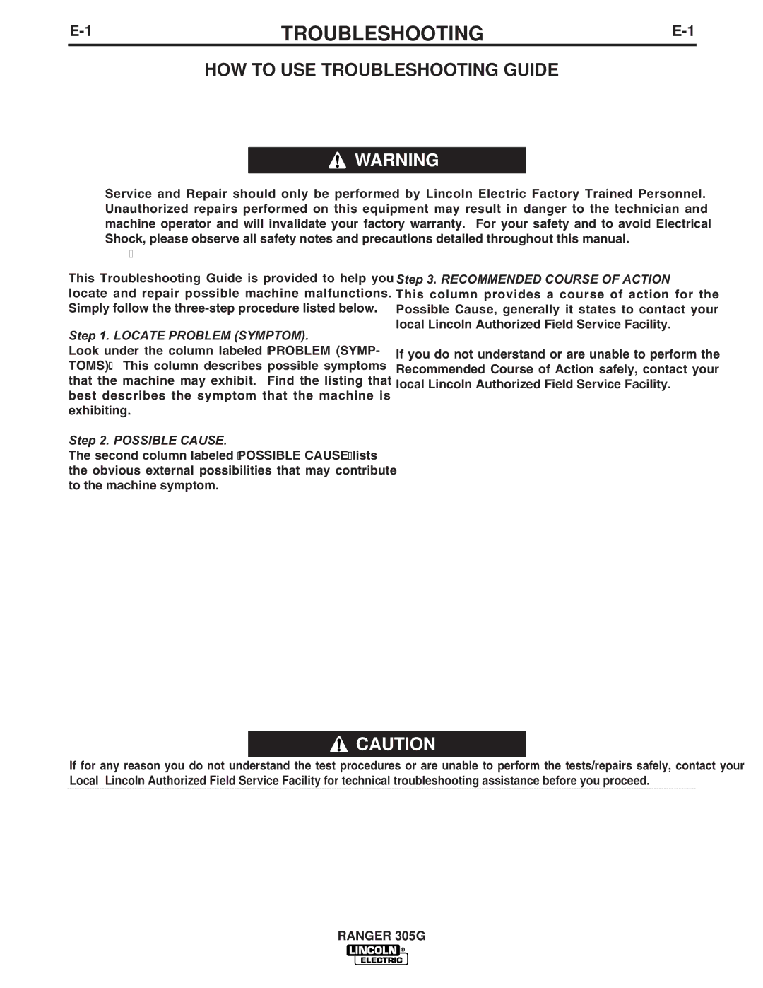 Lincoln Electric IM834-B manual HOW to USE Troubleshooting Guide 