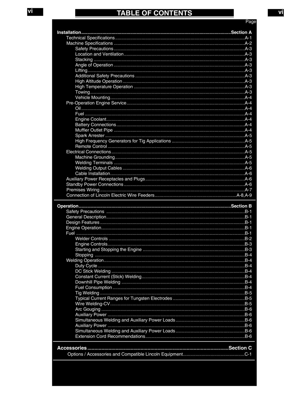 Lincoln Electric IM834-B manual Table of Contents 