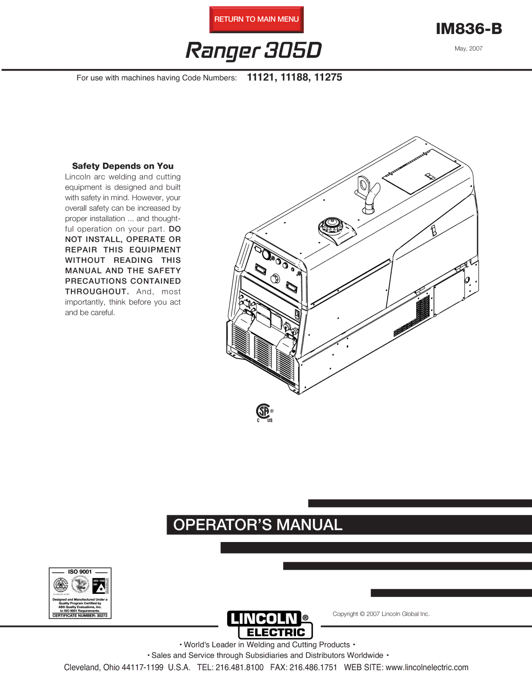 Lincoln Electric IM836-B manual Ranger 305D 