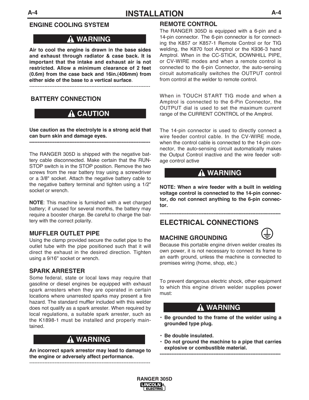 Lincoln Electric IM836-B manual Electrical Connections 