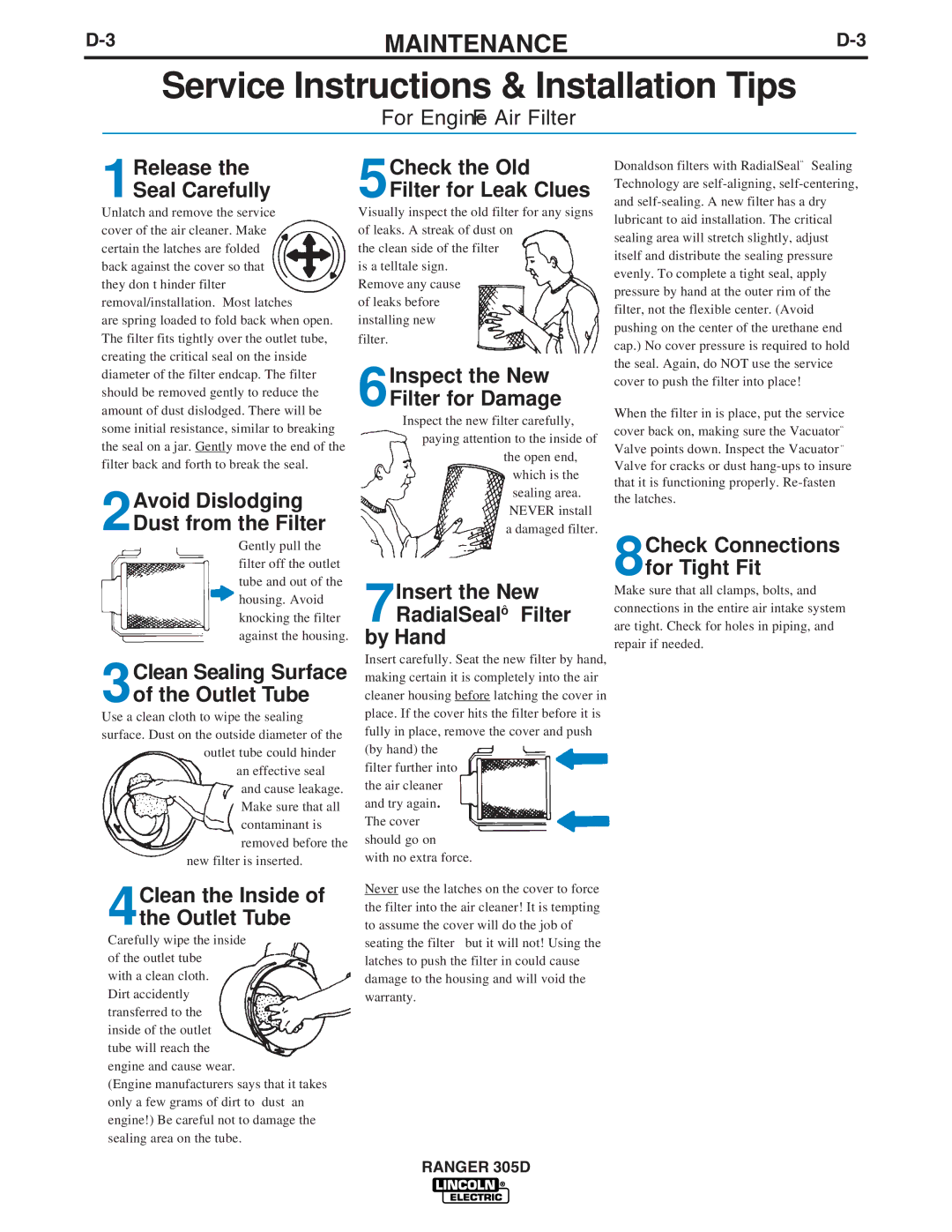 Lincoln Electric IM836-B manual Service Instructions & Installation Tips, 3MAINTENANCED-3 