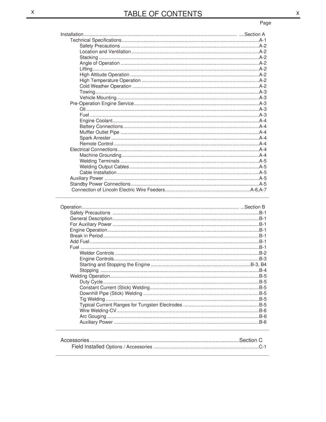 Lincoln Electric IM837-A manual Table of Contents 