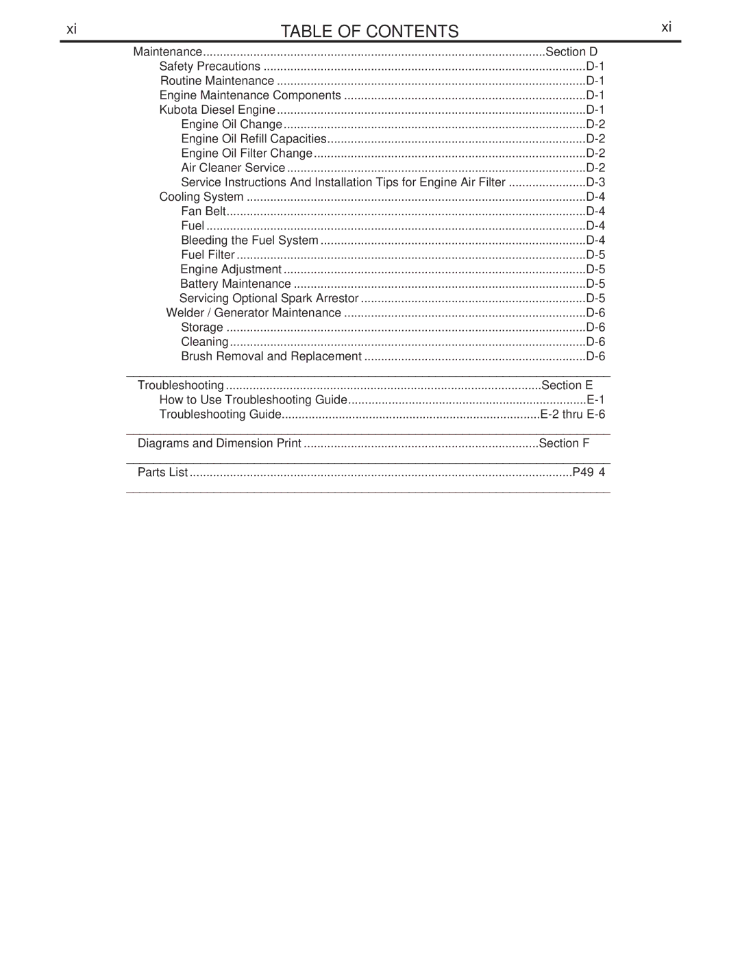 Lincoln Electric IM837-A manual Section D, Section E, Section F, P494 