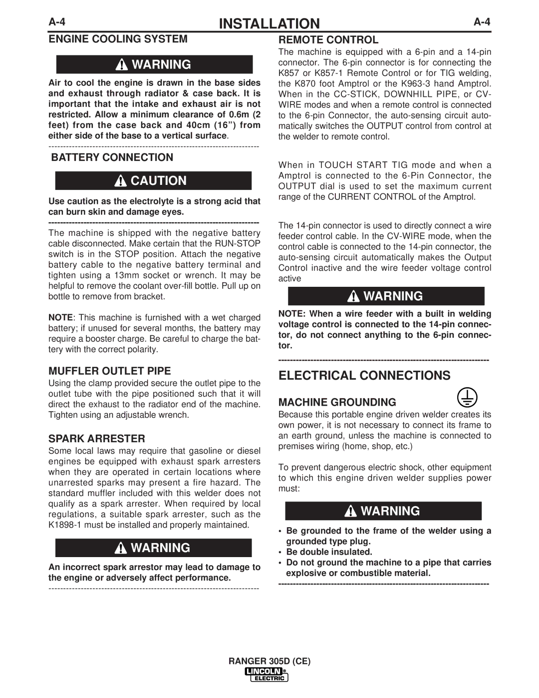 Lincoln Electric IM837-A manual Electrical Connections 