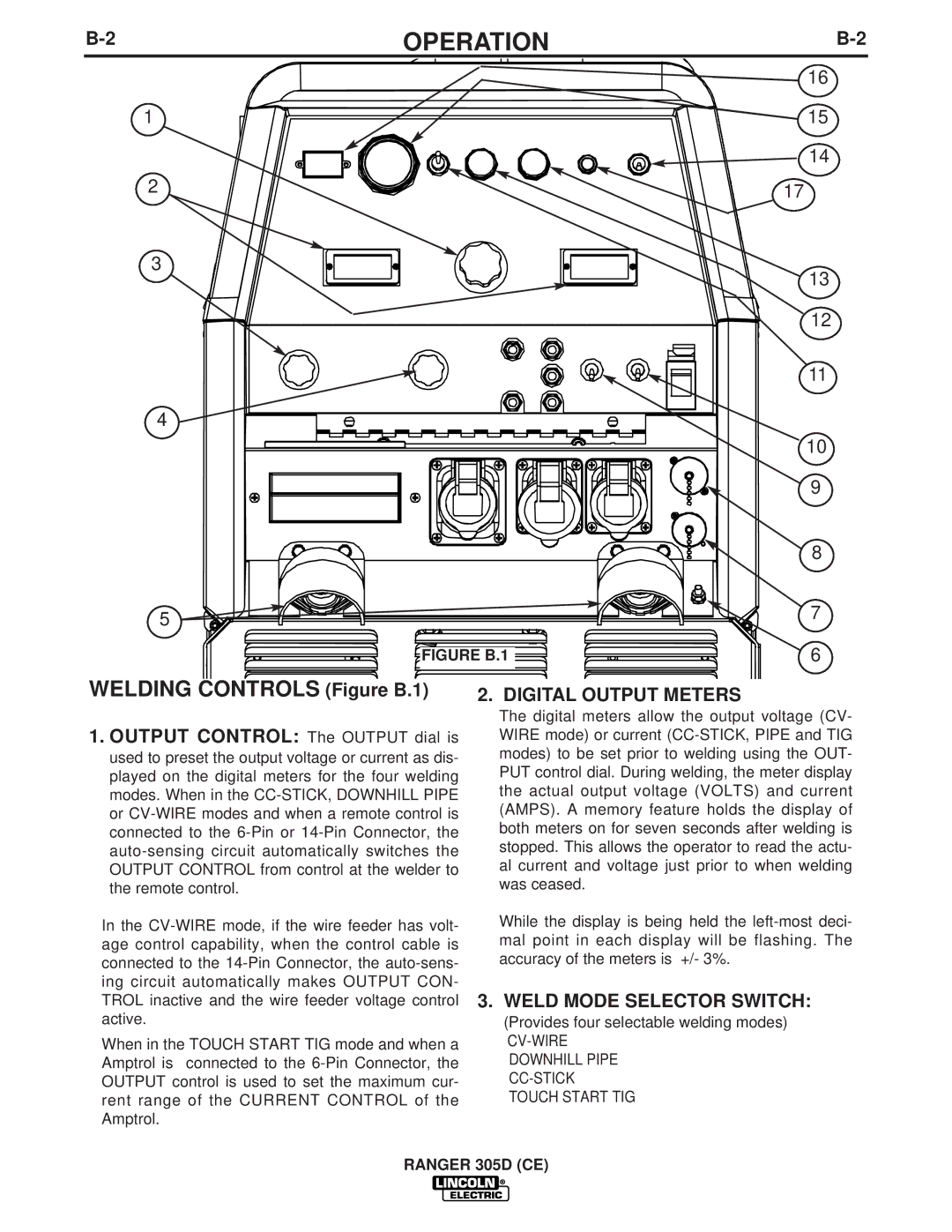 Lincoln Electric IM837-A manual Digital Output Meters, Weld Mode Selector Switch 