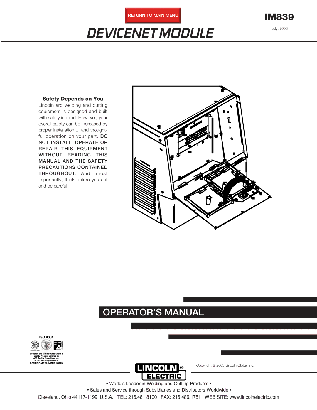 Lincoln Electric IM839 manual Devicenet Module 