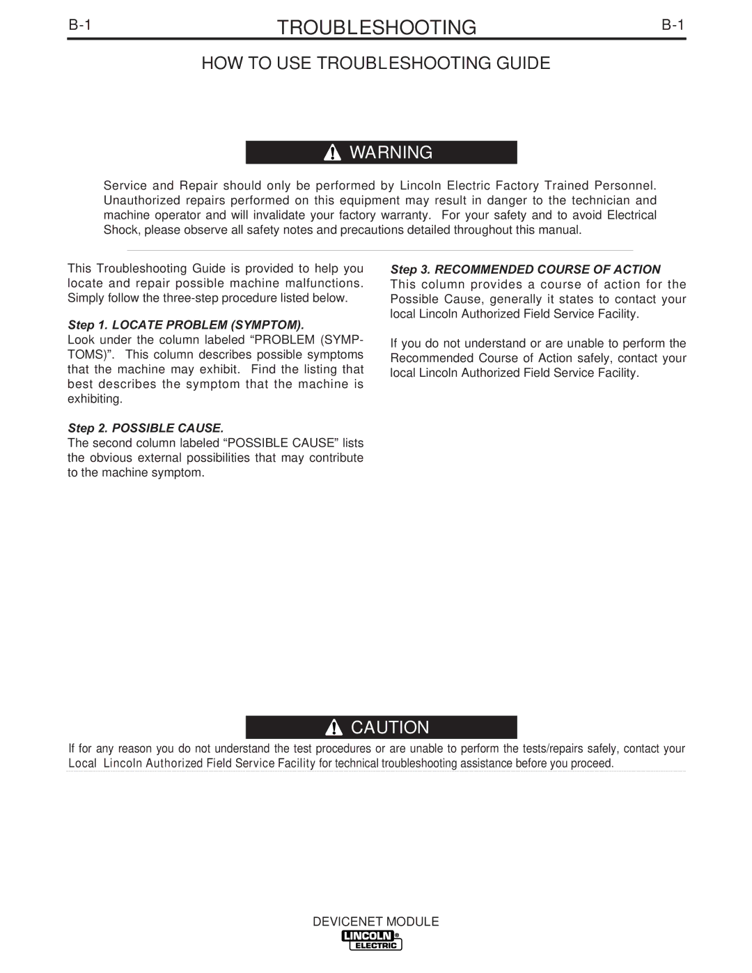 Lincoln Electric IM839 manual Troubleshooting 