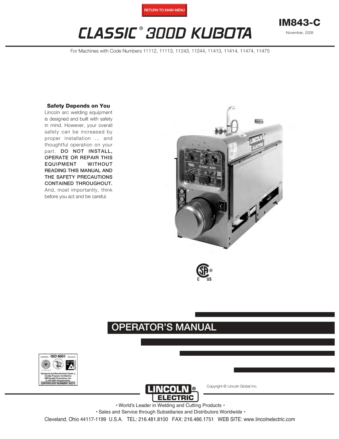 Lincoln Electric IM843-C manual 300D Kubota 