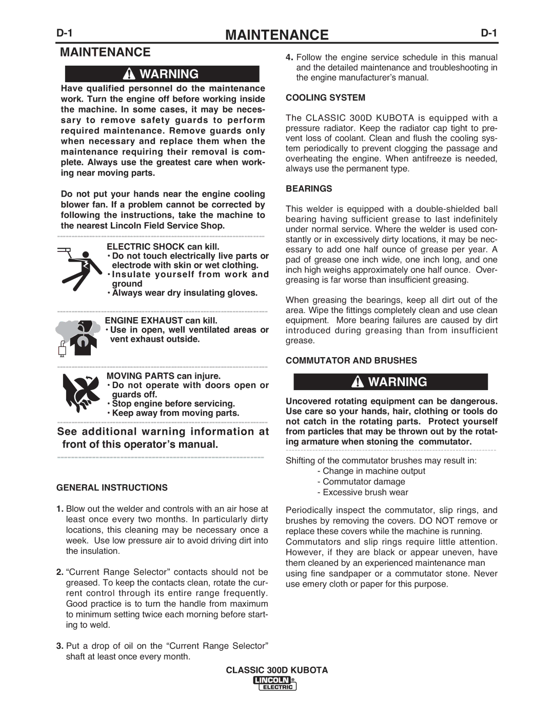 Lincoln Electric IM843-C manual Maintenance 