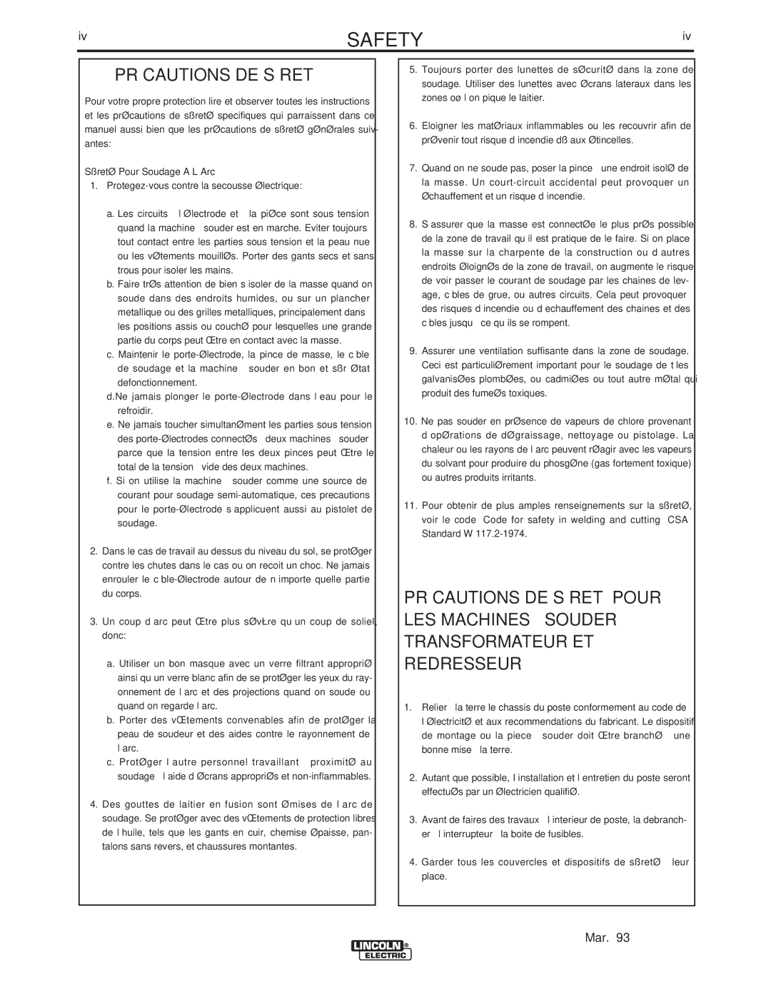 Lincoln Electric IM843-C manual Précautions DE Sûreté, Sûreté Pour Soudage a LʼArc 