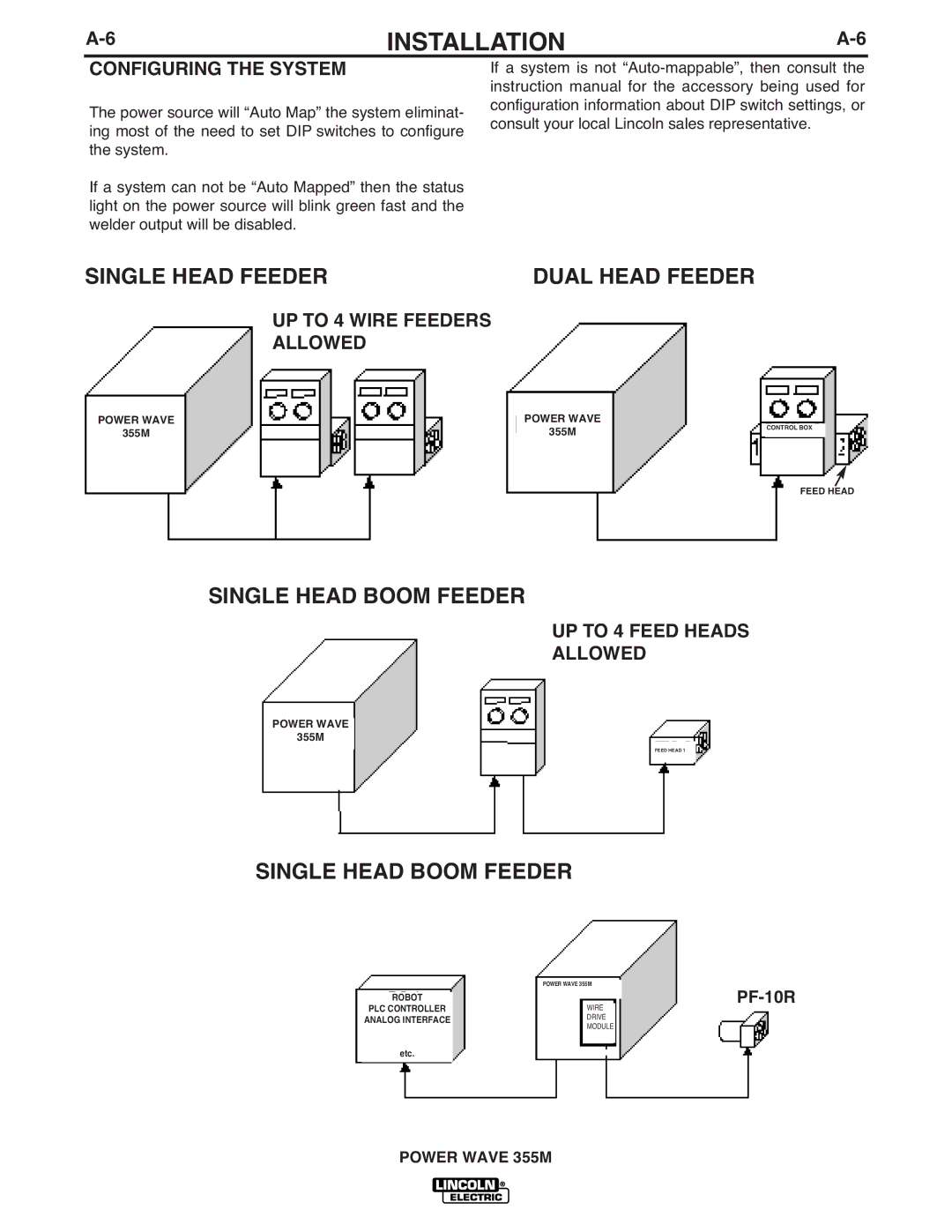 Lincoln Electric IM845-A Single Head Feeder, Single Head Boom Feeder, Configuring the System, UP to 4 Wire Feeders Allowed 