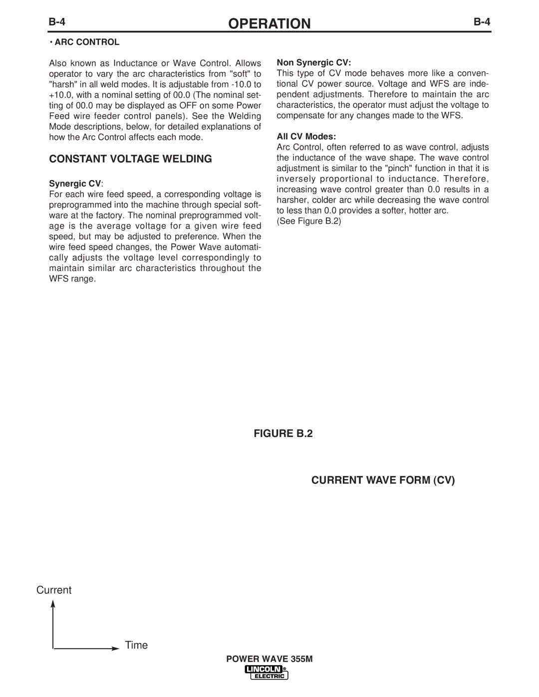 Lincoln Electric IM845-A manual Constant Voltage Welding, Non Synergic CV, All CV Modes 