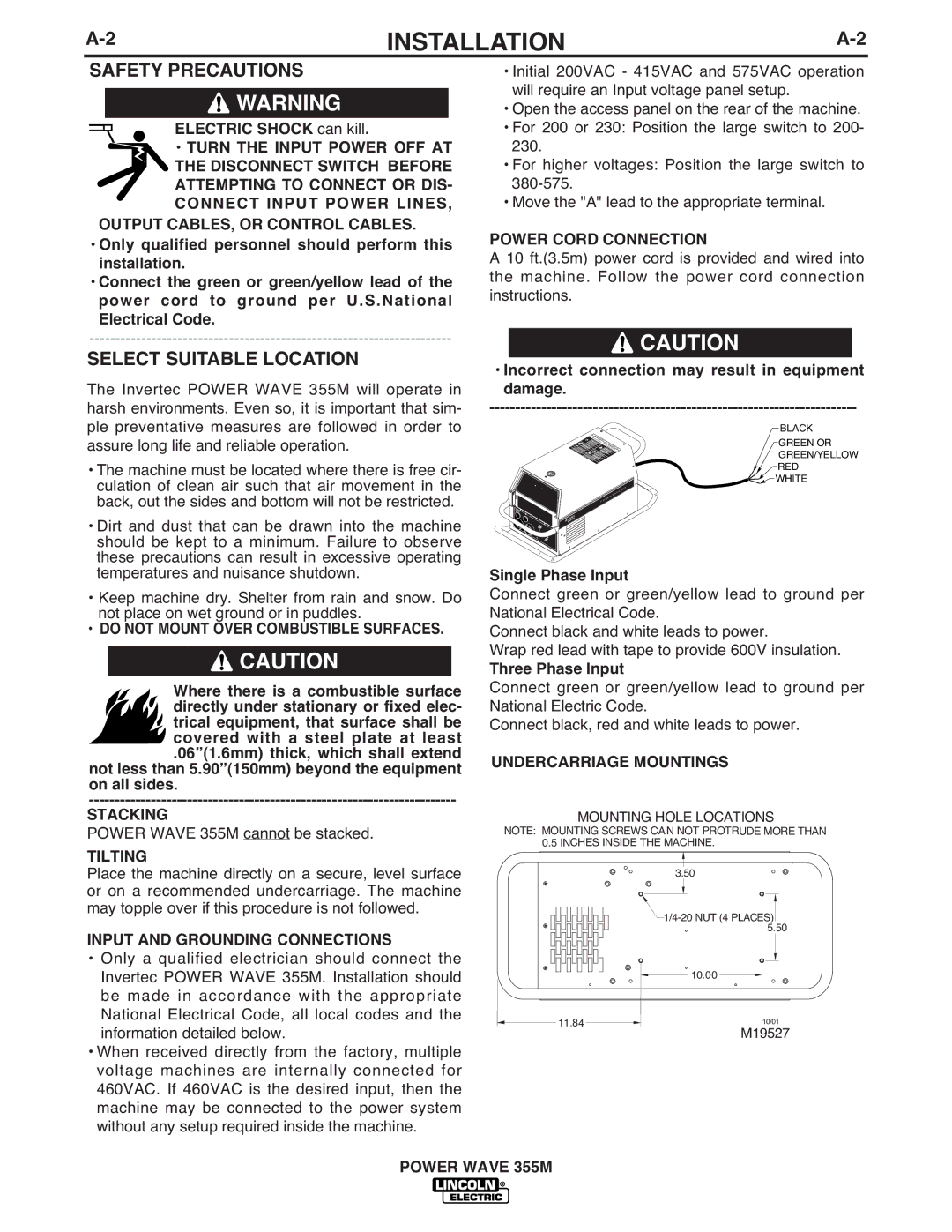 Lincoln Electric IM845-A manual Safety Precautions, Select Suitable Location 