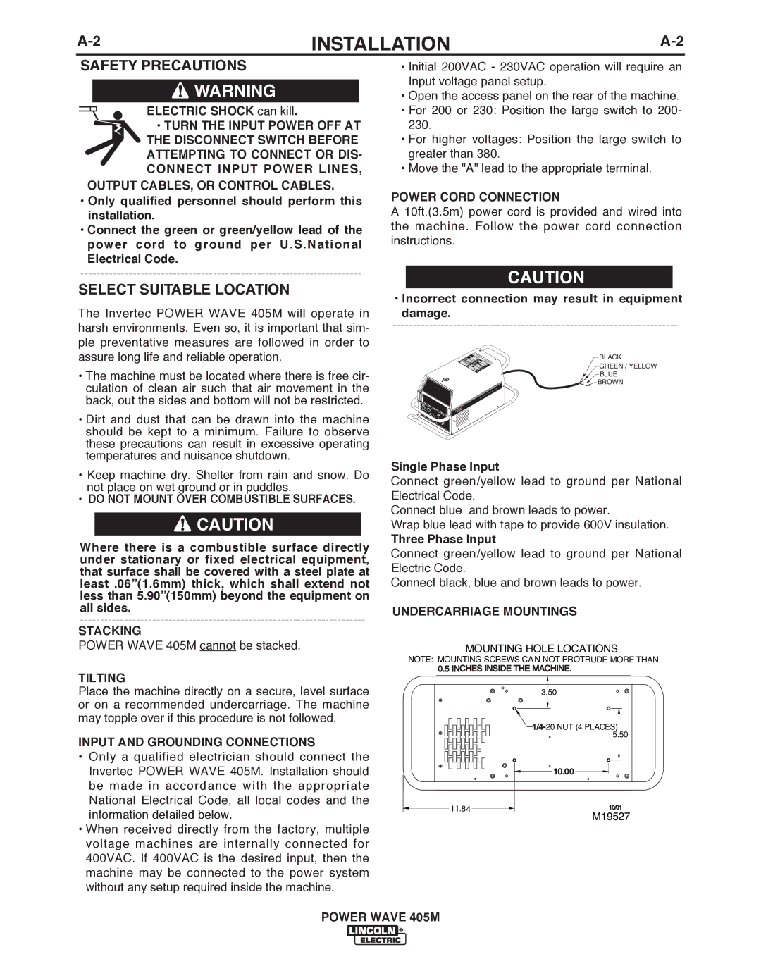 Lincoln Electric IM846-A Safety Precautions, Select SUITAbLE Location, Incorrect connection may result in equipment Damage 